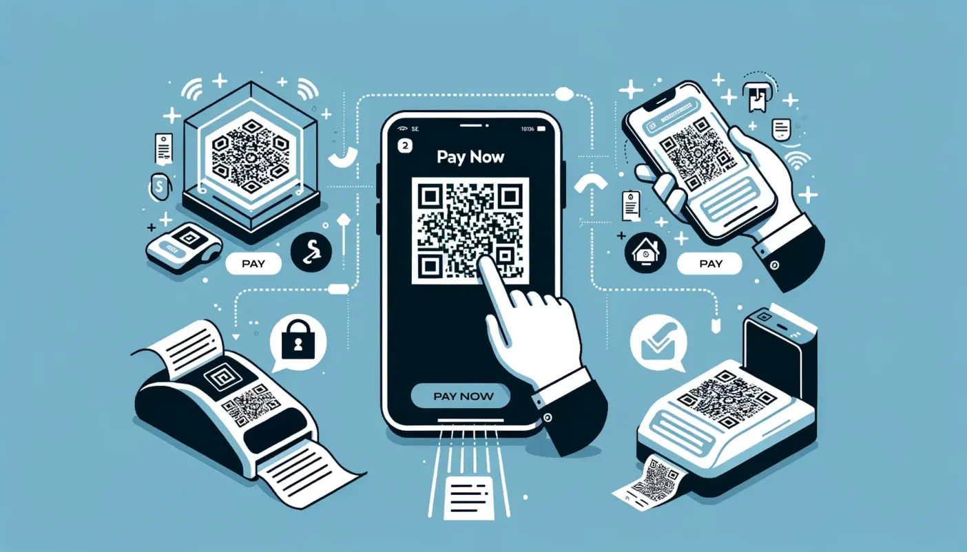 Phone showing a Pay Now QR code for contactless payment at checkout terminals