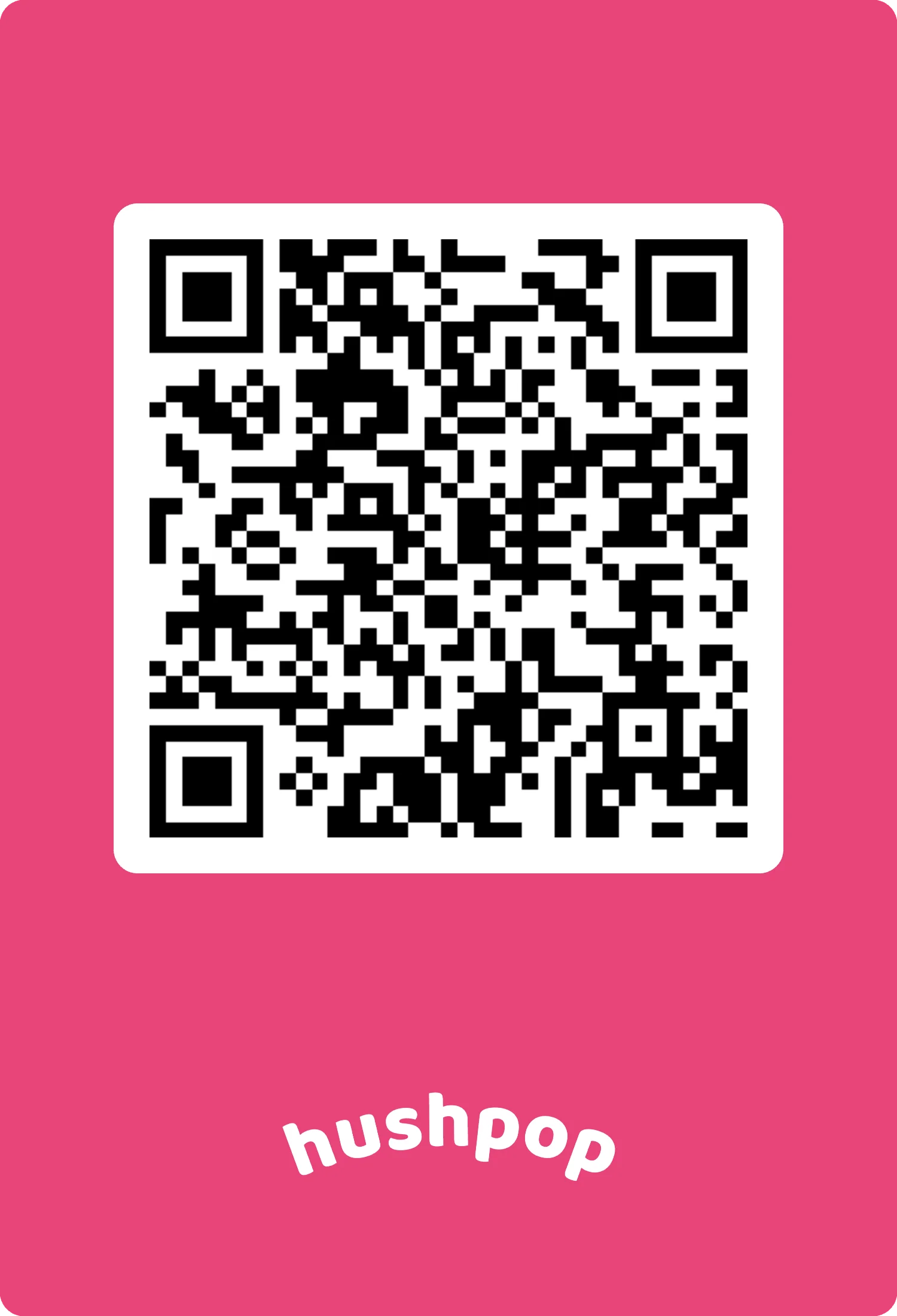A branded QR card sized for print and event badges, with the company wordmark below the code