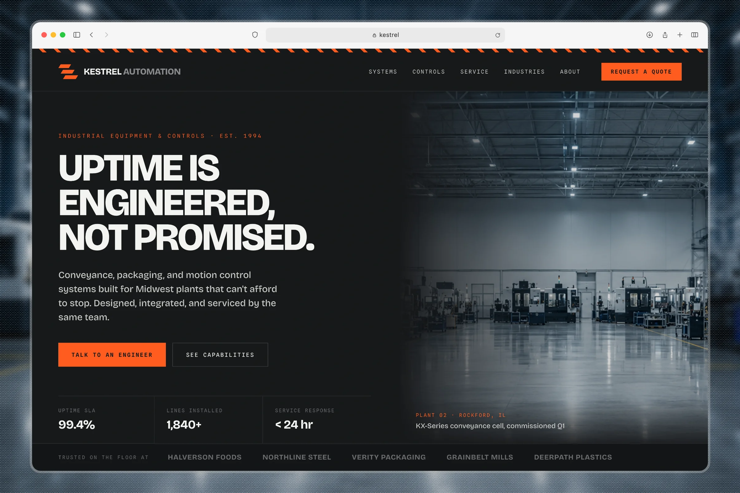 Kestrel Automation industrial equipment marketing site