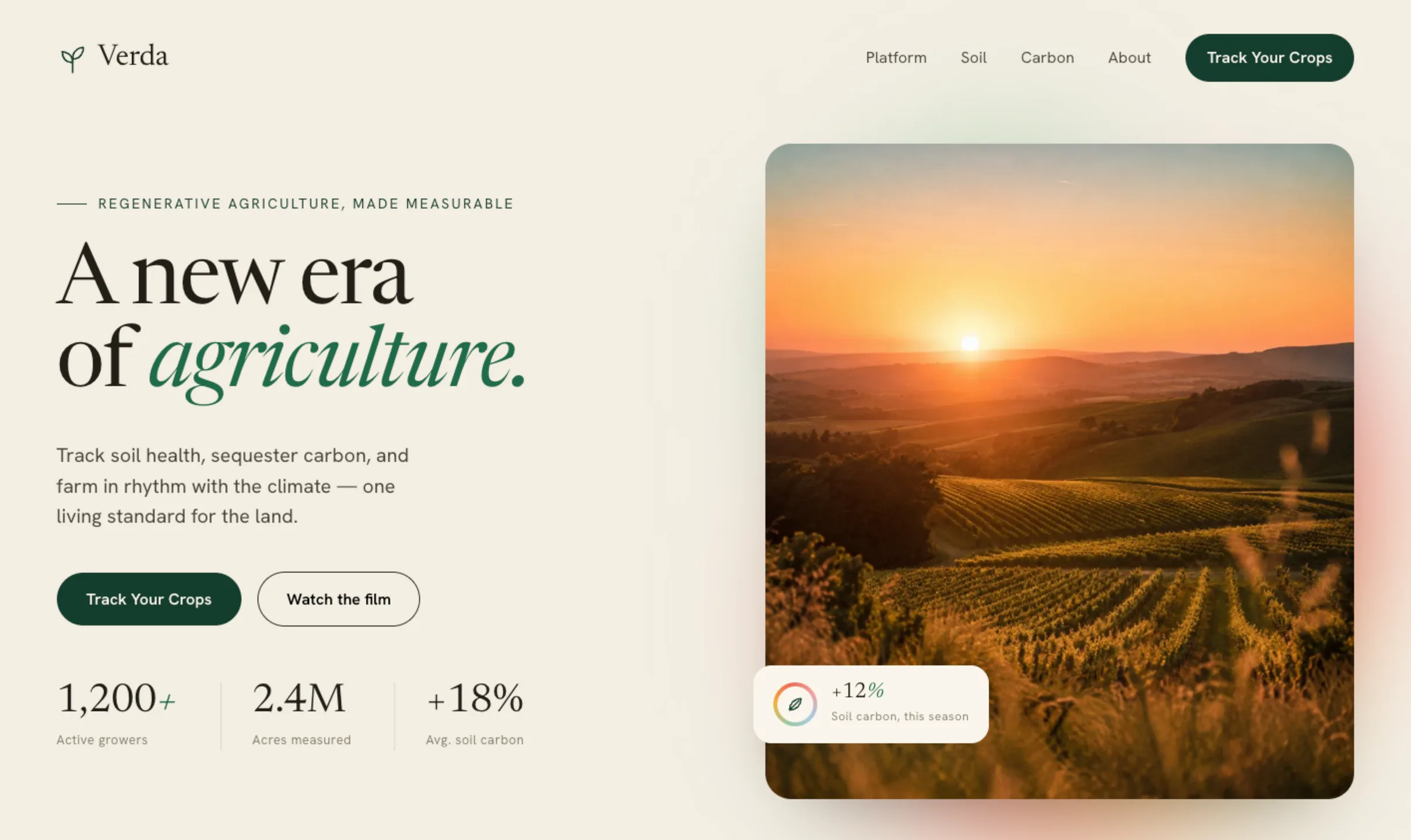Verda regenerative agriculture marketing site